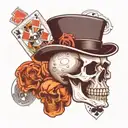 skull with bowler hat with playing cards of two black eights and two aces tattoo design idea