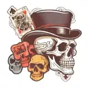 skull with bowler hat with playing cards of two black eights and two aces tattoo design idea