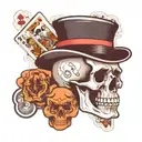 skull with bowler hat with playing cards of two black eights and two aces tattoo design idea
