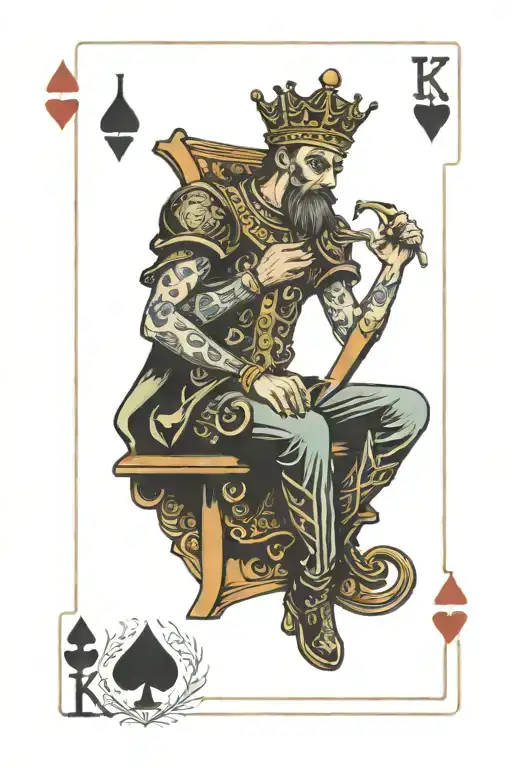playing card king of diamond with king sitting on throne tattoo design idea