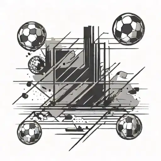 An abstract representation of a soccer field with bold lines and shapes, symbolizing strategy and teamwork tattoo design idea