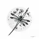 Dragonfly, cresent moon, dandelion tattoo design idea