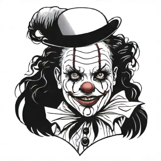 woman dressed as a creepy clown tattoo design idea