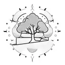 Black line tattoo with a lemon tree at the center and include images around the tree of jewish items and mustaches tattoo design idea