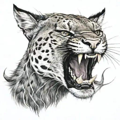 A portrait of a mean warrior puma roaring with lightning tattoo design idea