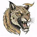 A portrait of a mean warrior puma roaring with lightning tattoo design idea
