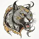 A portrait of a mean warrior puma roaring with lightning tattoo design idea