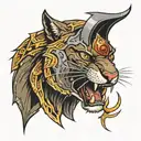 A portrait of a mean warrior puma roaring with lightning tattoo design idea