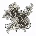 how lucky are we in cursive with the number 28 centered under in bolder times new roman font. black ink tattoo design idea