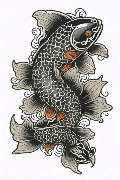 pez koi fish swimming tattoo design idea