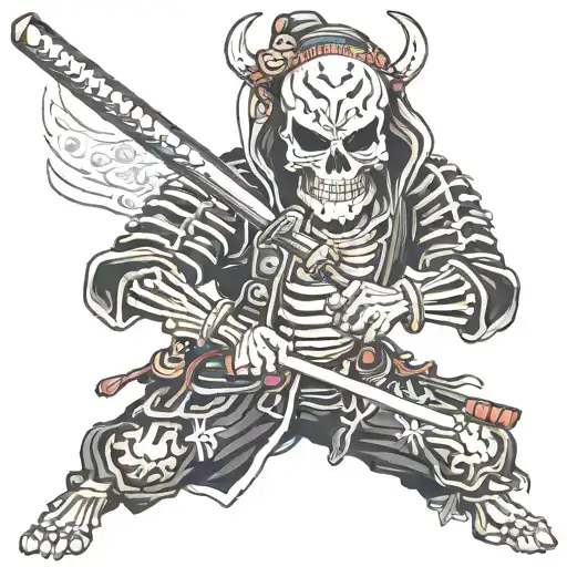 samurai skeleton holding katana tattoo design idea