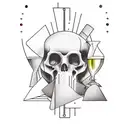 minimal lines with chalice and scissors with wine and god tattoo design idea