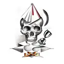 minimal lines with chalice and scissors with wine and god tattoo design idea