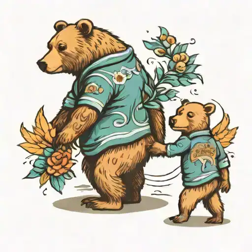 daddy bear with son holding hands tattoo design idea
