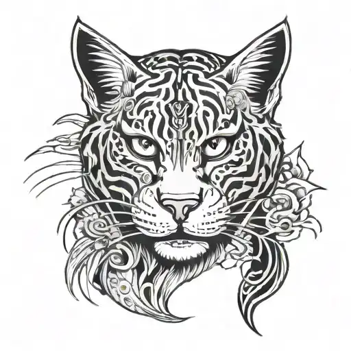 wild cat head and lady head tattoo holding tattoo design idea
