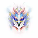 small stylized pheonix vibrant shades of fire to deep cobalt with wisps of smoke and embers tattoo design idea