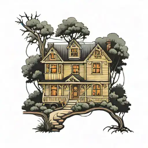 Two story house with front porch with a swing  tattoo design idea
