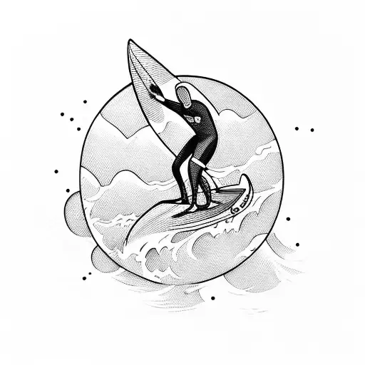 A surfer riding a wave shaped like a motorcycle tattoo design idea