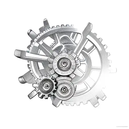 machine and gears sleeve tattoo design idea