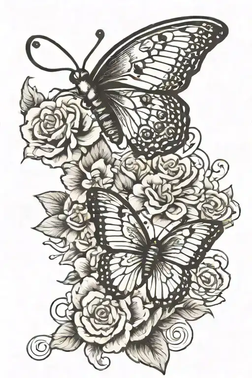 butterfly with angel numbers 444 numbers with flowers tattoo design idea