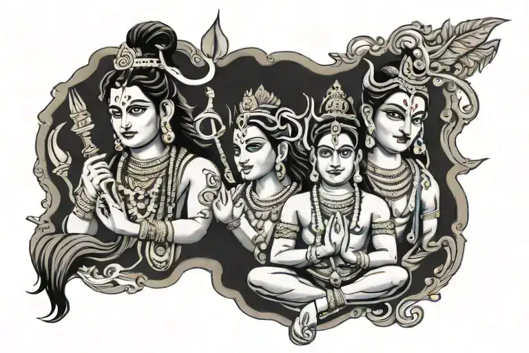 lord Shiva l,lord rama and lord krishna combination  tattoo design idea