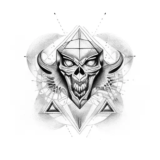 triangle with an eye associated with the word devil  tattoo design idea