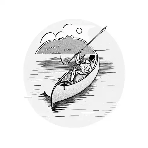 man and dog on canoe tattoo design idea
