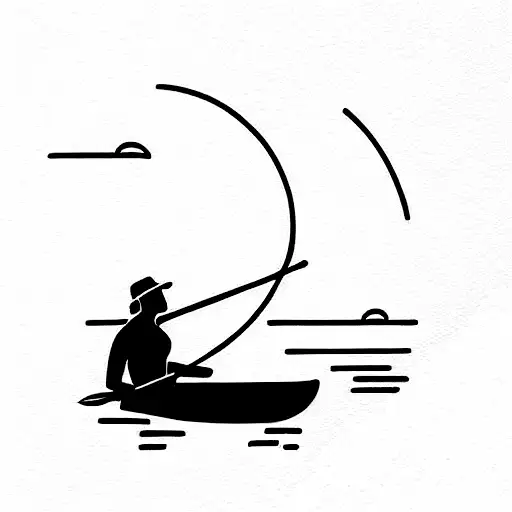 man and dog on canoe tattoo design idea
