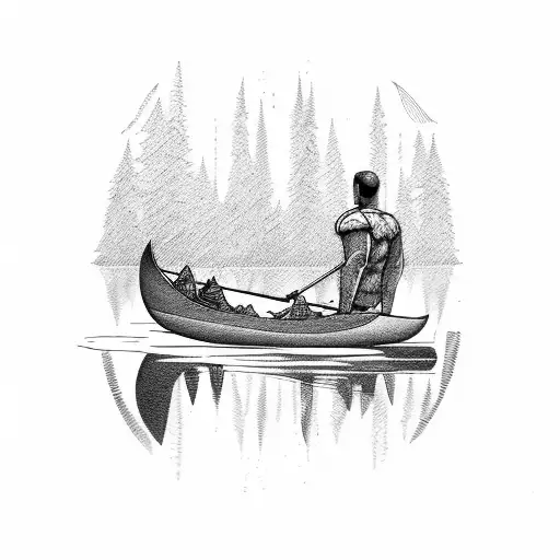 man and wolf on canoe  tattoo design idea