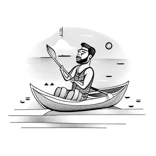 man and canine on canoe boat tattoo design idea