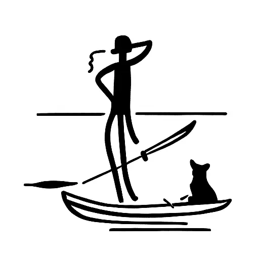 man and pet dog on canoe boat tattoo design idea