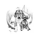 man and pet dog on canoe tattoo design idea