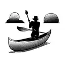 man and his dog on canoe tattoo design idea
