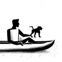man and his dog on canoe tattoo design idea