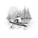 man and his dog on canoe tattoo design idea