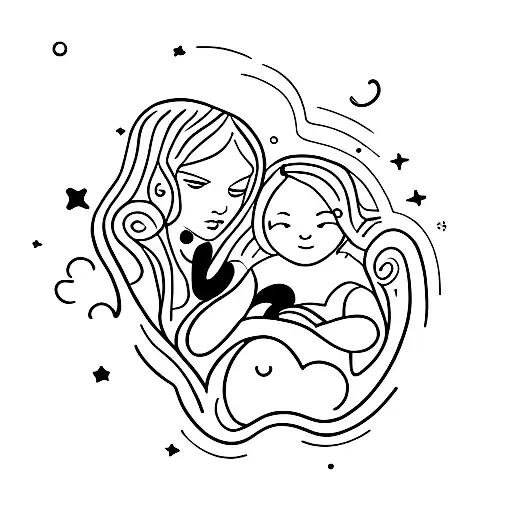 Cosmic bond between mother and daughter tattoo design idea