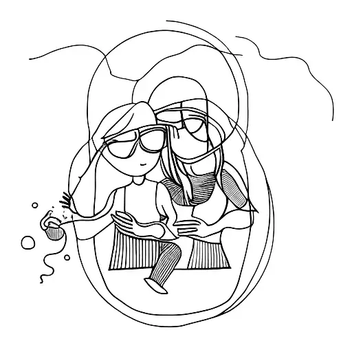 Invisible string connecting mom and daughter tattoo design idea