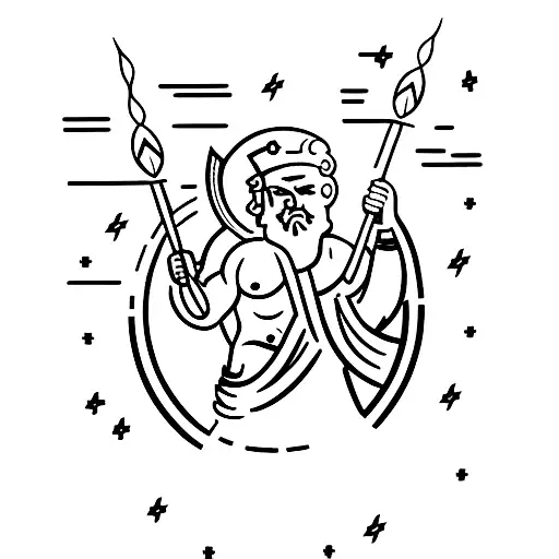 A minimalist tattoo of the Greek god Zeus holding a lightning bolt tattoo design idea