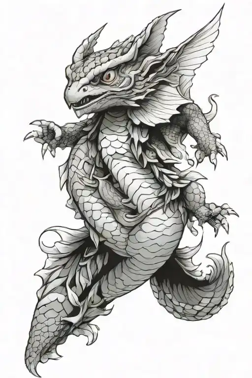 the Pokémon Magikarp and Gyarados, a dragon in flight, a great horned owl tattoo design idea