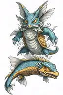 the Pokémon Magikarp and Gyarados, a dragon in flight, a great horned owl tattoo design idea