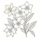 1 daffodil, 1 carnation, 1 rose, 1 larkspur, 2 asters bouqet tattoo design idea