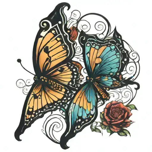 two butterflies flying tattoo design idea
