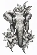 face on elephant head with daffodils tattoo design idea