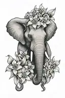 face on elephant head with daffodils tattoo design idea