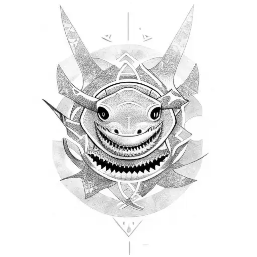 tribal mask shark turtle manta raie surname romane and emma tattoo design idea