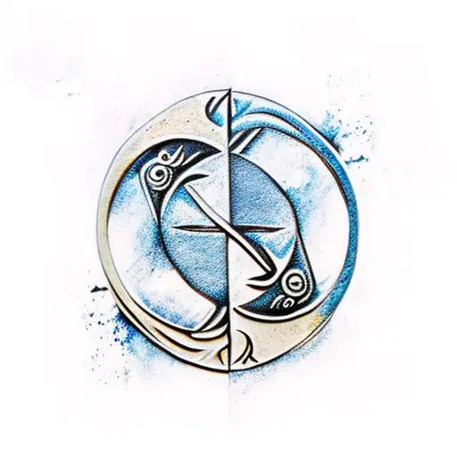 simple pisces yin yang spear tattoo for forearm tattoo design idea
