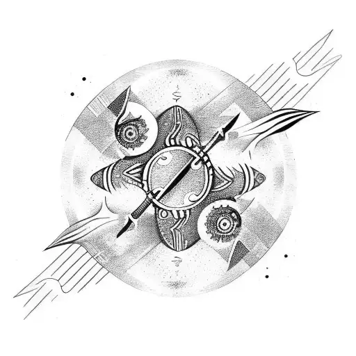 pisces, yin yang, spear, warrior tattoo design idea