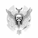 skeleton sitting cross legged meditating with bird on shoulder tattoo design idea