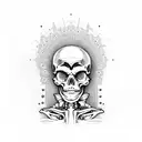 skeleton sitting cross legged meditating with bird on shoulder tattoo design idea