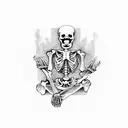 skeleton sitting cross legged meditating with bird on shoulder tattoo design idea